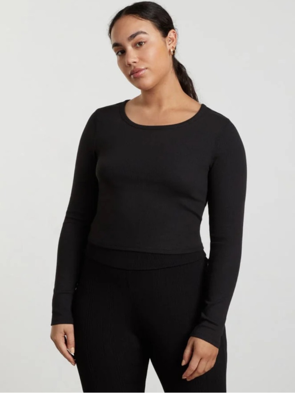 Everlane Pima Micro Rib Black Long-Sleeve Cropped Tee NWT Sz small